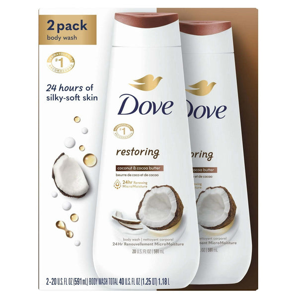 Dove Restoring Long Lasting Gentle Women's Body Wash Twin Pack, Coconut and Cocoa Butter, 20 fl oz EasyOptionXY LLC