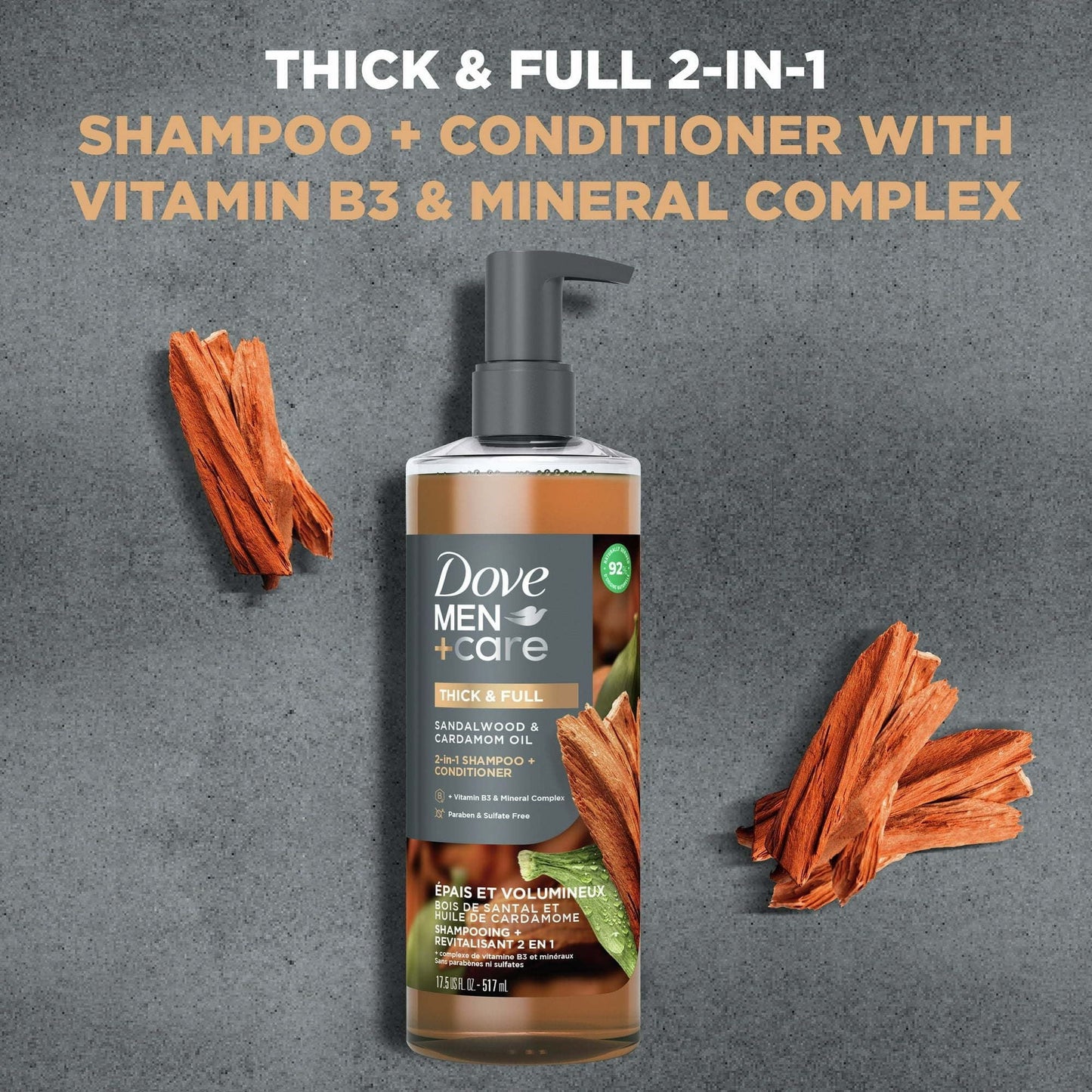 Dove Men+Care 2-in-1 Men's Shampoo + Conditioner, Sandalwood & Cardamom Oil All Hair Type, 17.5 oz EasyOptionXY LLC