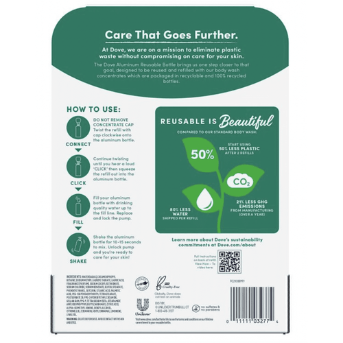Dove Daily Moisture Body Wash Refill Concentrate & Reusable Aluminum Bottle - 4 fl oz/Makes 16 fl oz EasyOptionXY LLC