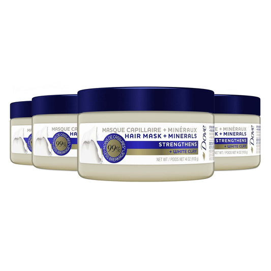 Dove Hair Mask + Minerals Strengthening Hair Mask For Damaged Hair And Hair Breakage Strengthens + White Clay Hair Mask For Hair Strengthening 4 Oz 4 Count EasyOptionXY LLC
