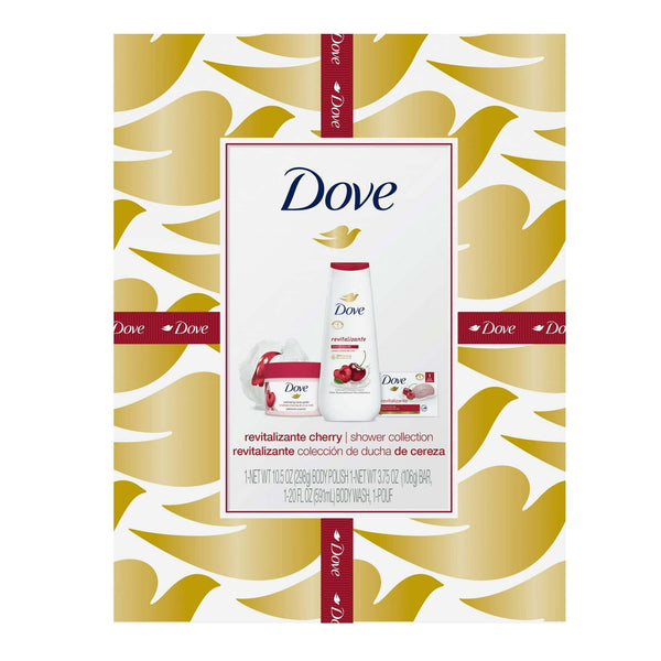 Dove Revitalizante Cherry Shower Collection Gift Set, Body Polish, Beauty Bar, Body Wash & Shower Pouf, 4 Count EasyOptionXY LLC