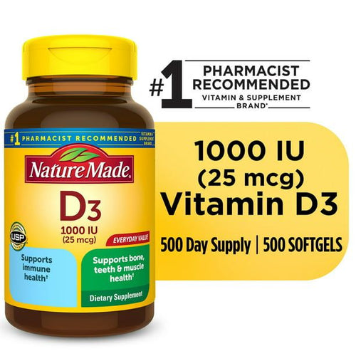 Nature Made Vitamin D3 1000 IU (25 mcg) Softgels; Bone and Immune Support; 500 Count EasyOptionXY LLC