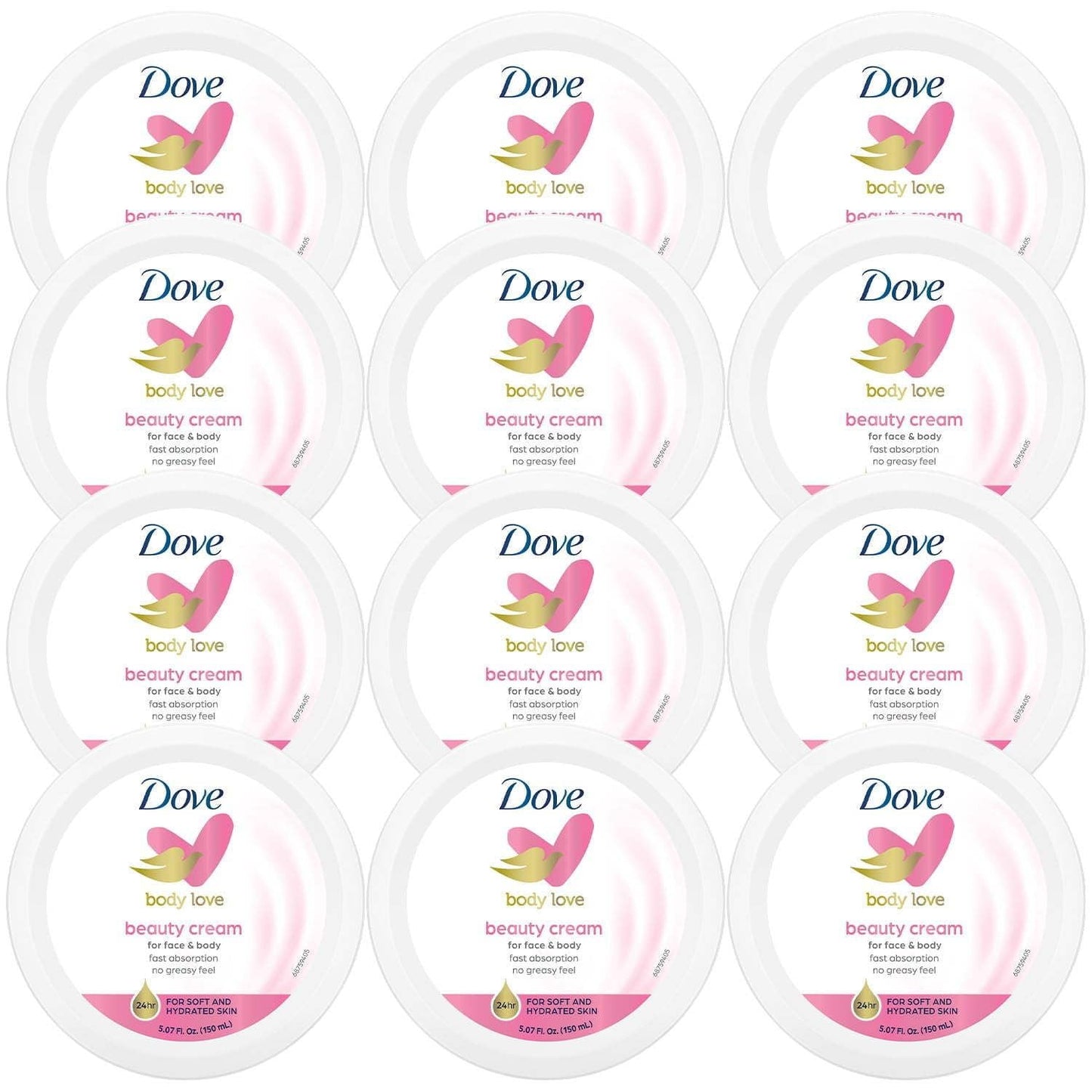 Dove Body Love Beauty Cream, Lightweight, Fast-Absorbing Face and Body Cream for Normal to Dry Skin, 24-Hour Moisture, Luxuriously Scented Face Cream, Hand & Body Lotion, 5.07 Fl Oz (Pack of 12)