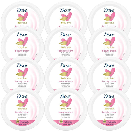 Dove Body Love Beauty Cream, Lightweight, Fast-Absorbing Face and Body Cream for Normal to Dry Skin, 24-Hour Moisture, Luxuriously Scented Face Cream, Hand & Body Lotion, 5.07 Fl Oz (Pack of 12)
