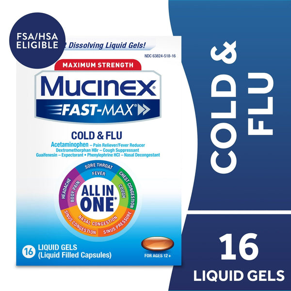 Mucinex Fast-Max Cold and Flu Medicine, Chest Congestion, Cough, Sore Throat, 16 Liquid Gels EasyOptionXY LLC