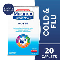Mucinex Fast-Max Cold and Flu Medicine, OTC Cough & Sore Throat Relief, Expectorant, FSA, 20 Caplets EasyOptionXY LLC