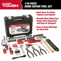Hyper Tough 118-Piece Tool Set for Home Repairs, 7003 EasyOptionXY LLC