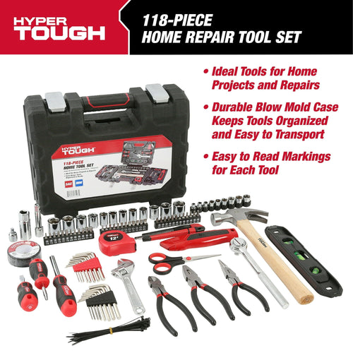 Hyper Tough 118-Piece Tool Set for Home Repairs, 7003 EasyOptionXY LLC
