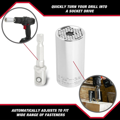 Hyper Tough Universal Socket with Power Drill Adaptor, Fits 1/4-3/4 inch, 42481 EasyOptionXY LLC