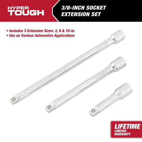 Hyper Tough 3/8-inch Socket Extension Set, 3-Sizes, Model 5807 EasyOptionXY LLC