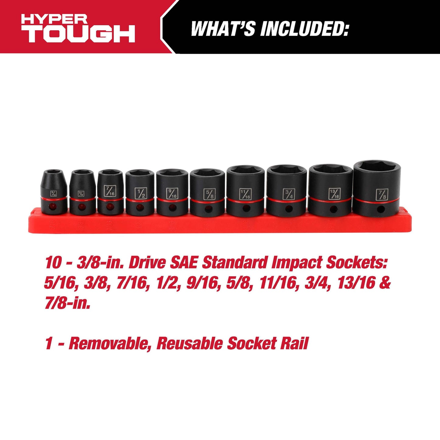 Hyper Tough 11-Piece 3/8-Inch Drive, Standard Impact Socket Set SAE, 43246 EasyOptionXY LLC