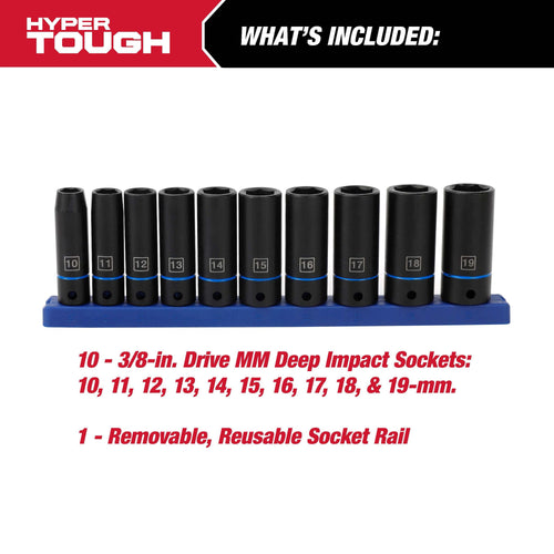 Hyper Tough 11-Piece 3/8-Inch, Deep Drive Impact Socket Set mm, 43241 EasyOptionXY LLC
