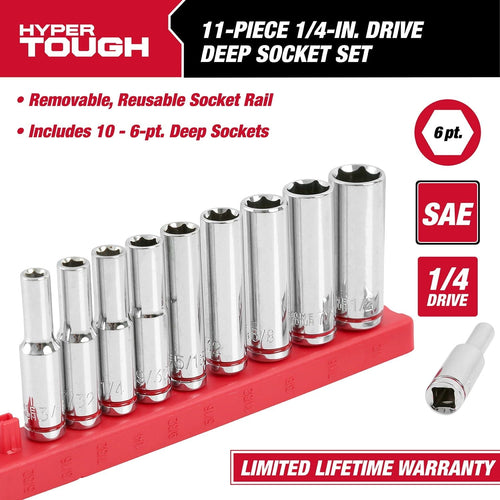 Hyper Tough 1/4-In Drive Deep Standard SAE Sockets, 11-Piece EasyOptionXY LLC