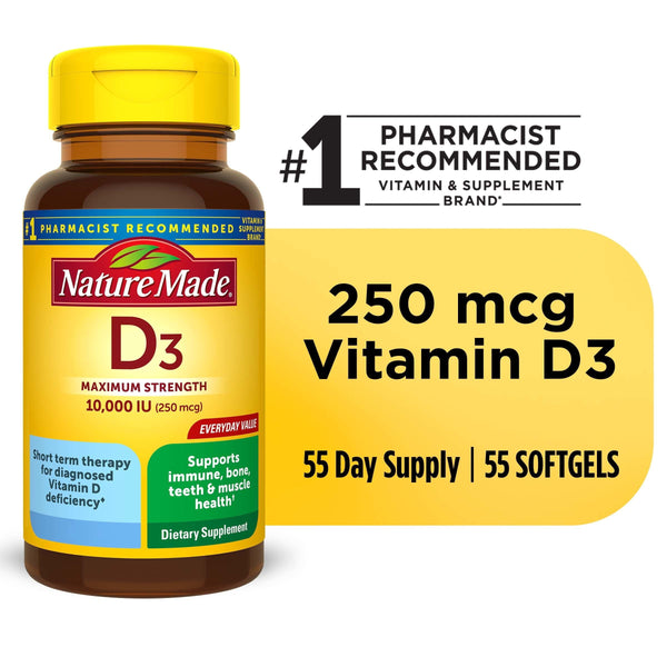 Nature Made Vitamin D3 10000 IU Maximum Strength Softgels; 55 Count EasyOptionXY LLC