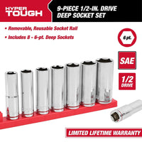 Hyper Tough 9-Piece1/2-Inch Drive Deep Standard SAE Sockets, 5833 EasyOptionXY LLC