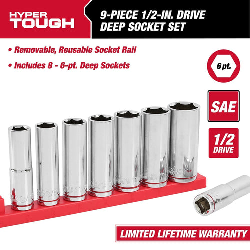 Hyper Tough 9-Piece1/2-Inch Drive Deep Standard SAE Sockets, 5833 EasyOptionXY LLC