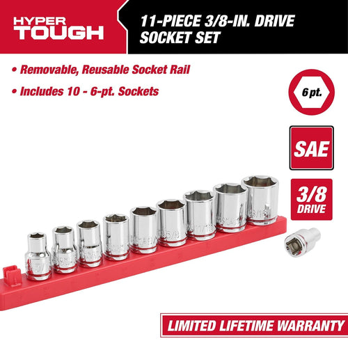 Hyper Tough 3/8-in Drive Standard SAE Sockets, 11-Piece EasyOptionXY LLC