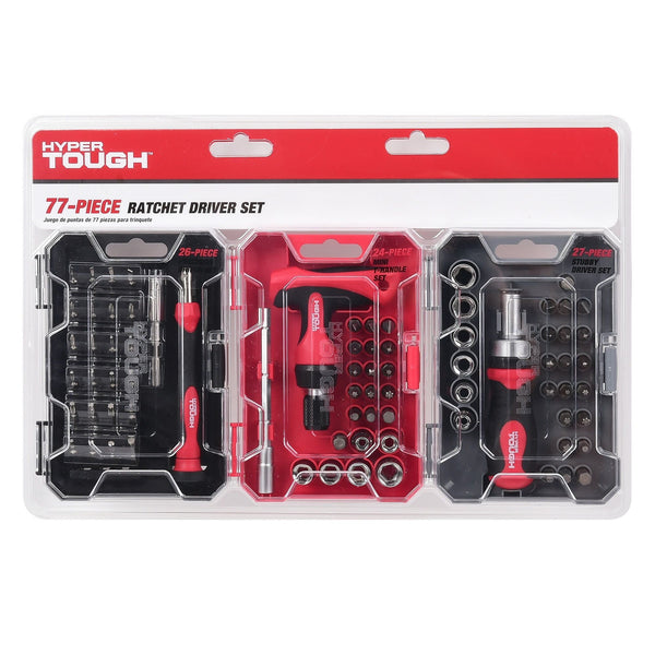 Hyper Tough Heavy-Duty 77-Piece Ratchet Driver Set Sizes 3/8 and 1/4 inch EasyOptionXY LLC