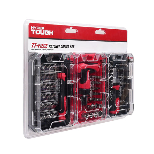 Hyper Tough Heavy-Duty 77-Piece Ratchet Driver Set Sizes 3/8 and 1/4 inch EasyOptionXY LLC