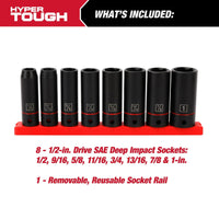 Hyper Tough 9-Piece 1/2-Inch Deep Drive Impact Socket Set SAE, 41045 EasyOptionXY LLC