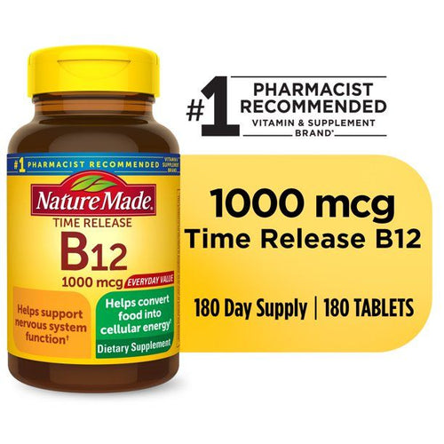 Nature Made Vitamin B12 1000 mcg Time Release Tablets; Dietary Supplement; 180 Count EasyOptionXY LLC