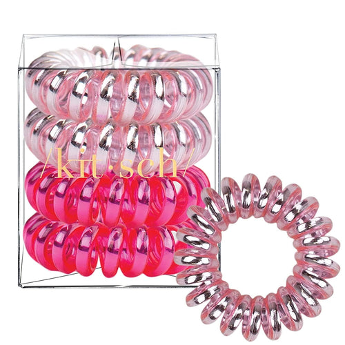 Kitsch Spiral Hair Ties for Women - Phone Cord & Coiled Hair Ties, 4pcs (Metallic Pink Crush) EasyOptionXY LLC