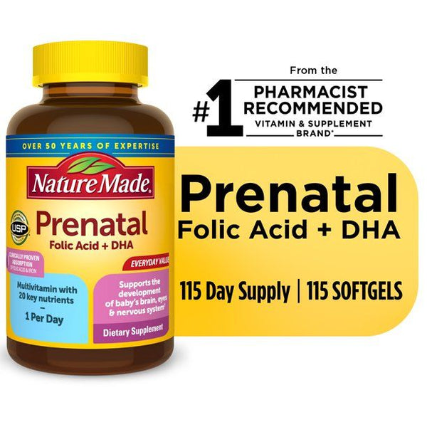 Nature Made Prenatal with Folic Acid + DHA Softgels; Prenatal Vitamin; 115 Count EasyOptionXY LLC