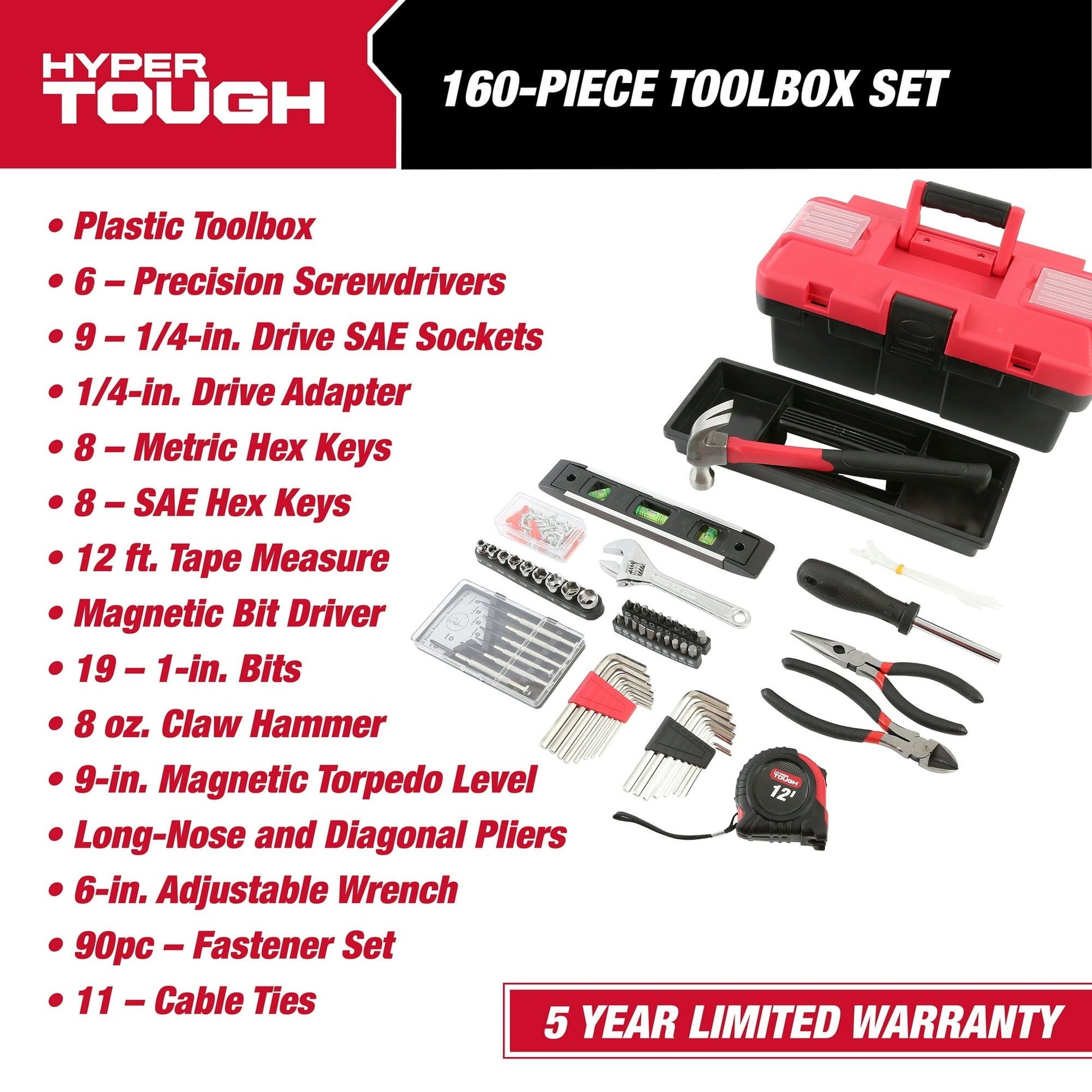 Hyper Tough 160-Piece Toolbox Set for Home and Auto Repairs EasyOptionXY LLC