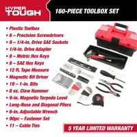 Hyper Tough 160-Piece Toolbox Set for Home and Auto Repairs EasyOptionXY LLC