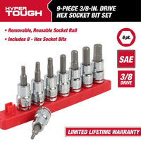 Hyper Tough 9-Piece 3/8-in Drive Standard SAE Sockets, Hex Bit Set EasyOptionXY LLC