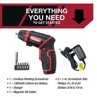 Hyper Tough 4V Max Lithium-Ion Cordless Rotating Power Screwdriver 1/4 inch Size with Charger, Rotating Handle, LED Light, Magnetic Bit Holder & Bits, New Condition EasyOptionXY LLC