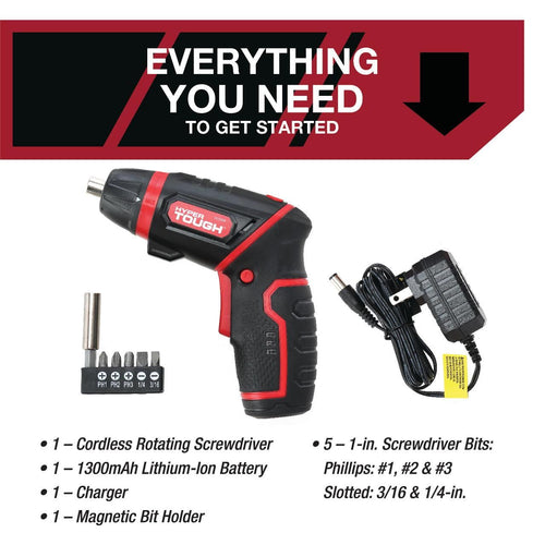 Hyper Tough 4V Max Lithium-Ion Cordless Rotating Power Screwdriver 1/4 inch Size with Charger, Rotating Handle, LED Light, Magnetic Bit Holder & Bits, New Condition EasyOptionXY LLC