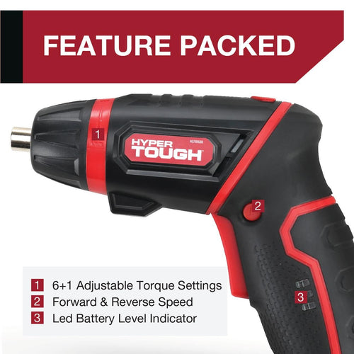 Hyper Tough 4V Max Lithium-Ion Cordless Rotating Power Screwdriver 1/4 inch Size with Charger, Rotating Handle, LED Light, Magnetic Bit Holder & Bits, New Condition EasyOptionXY LLC