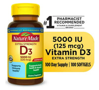 Nature Made Extra Strength Vitamin D3 5000 IU (125 mcg) Softgels, Dietary Supplement for Bone and Immune Health Support, 100 Count EasyOptionXY LLC