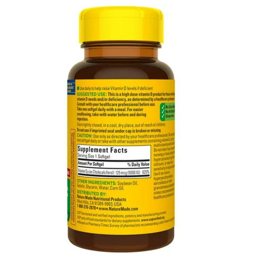 Nature Made Extra Strength Vitamin D3 5000 IU (125 mcg) Softgels, Dietary Supplement for Bone and Immune Health Support, 100 Count EasyOptionXY LLC