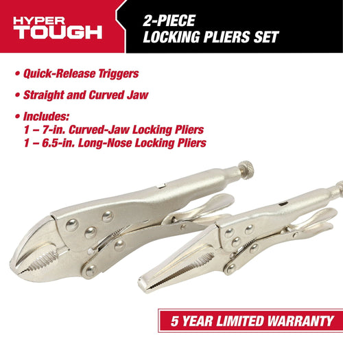 Hyper Tough 2-Piece Locking Plier Set with 6-1/2-inch-Long Nose and 7-Inch Curved Jaw EasyOptionXY LLC