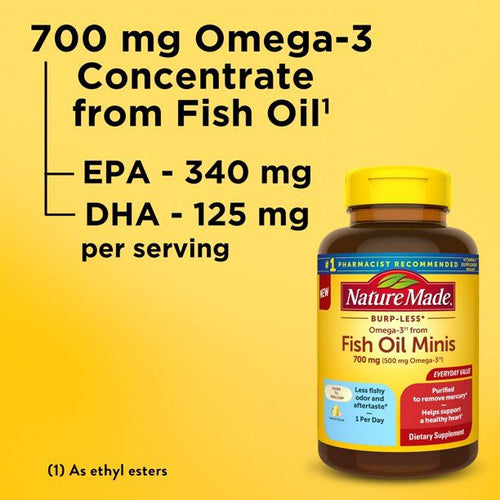 Nature Made Burp Less Omega 3 Fish Oil Supplements 700 mg Minis Softgels; 120 Count EasyOptionXY LLC