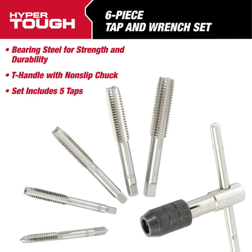 Hyper Tough Adjustable Tap Wrench Set, 6-Piece, Tungsten Steel EasyOptionXY LLC
