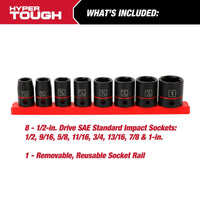 Hyper Tough 9-Piece 1/2-Inch Standard Drive Impact Socket Set SAE, 43004 EasyOptionXY LLC