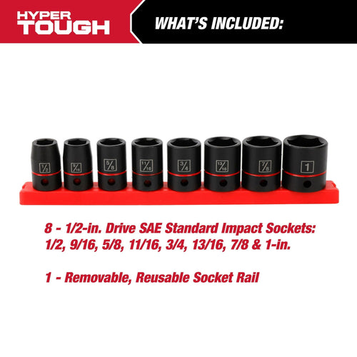 Hyper Tough 9-Piece 1/2-Inch Standard Drive Impact Socket Set SAE, 43004 EasyOptionXY LLC