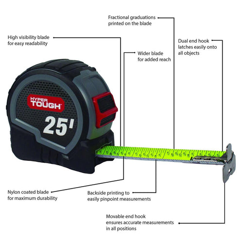 Hyper Tough 25ft. Wide Blade Steel Tape Measure EasyOptionXY LLC