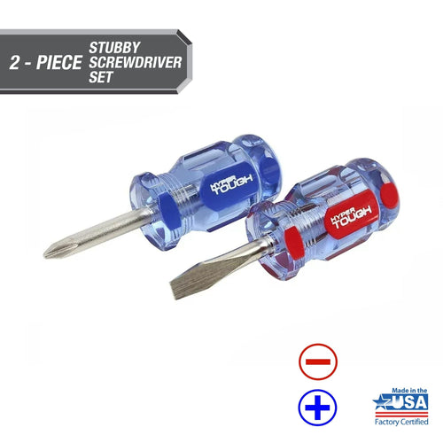 Hyper Tough 2-Piece Stubby Acetate Handle Screwdriver Set, #2 Philips x 1-1/2-Inch and a 1/4-Inch Slotted x 1-1/2-Inch, Gift of Mom EasyOptionXY LLC