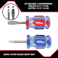 Hyper Tough 2-Piece Stubby Acetate Handle Screwdriver Set, #2 Philips x 1-1/2-Inch and a 1/4-Inch Slotted x 1-1/2-Inch, Gift of Mom EasyOptionXY LLC