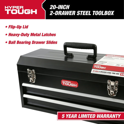 Hyper Tough 20-inch 2-Drawer Tool Box, Tool Chest with Flip-up Lid, Black, Steel EasyOptionXY LLC