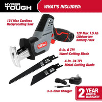 Hyper Tough 12V Max Lithium-Ion Compact Reciprocating Saw with 1.5Ah Battery and Charger, 80005 EasyOptionXY LLC