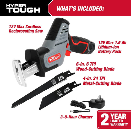 Hyper Tough 12V Max Lithium-Ion Compact Reciprocating Saw with 1.5Ah Battery and Charger, 80005 EasyOptionXY LLC
