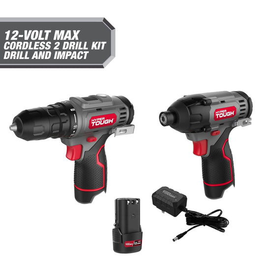 Hyper Tough 12V Max* Cordless 2-Tool Drill and Impact Driver Combo Kit, 3/8-inch keyless chuck, 98936, New EasyOptionXY LLC