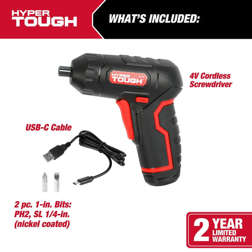 Hyper Tough 4-Volt Max Lithium-Ion Angle Grip Screwdriver with Charger, 80152, New EasyOptionXY LLC