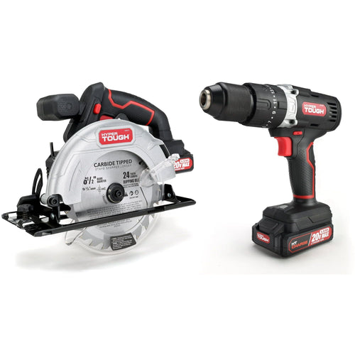 Hyper Tough 20V Cordless 1/2' 2-Speed Hammer Drill & Circular Saw Bundle, (2) 1.5Ah Lithium-Ion Batteries & (2) Chargers EasyOptionXY LLC
