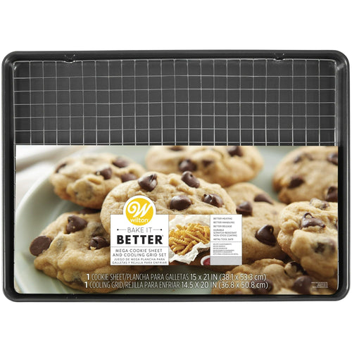 Wilton Bake It Better Steel Non-Stick 15 x 21-inch Mega Cookie Pan and 14.5 x 20-inch Chrome Cooling Grid Set EasyOptionXY LLC